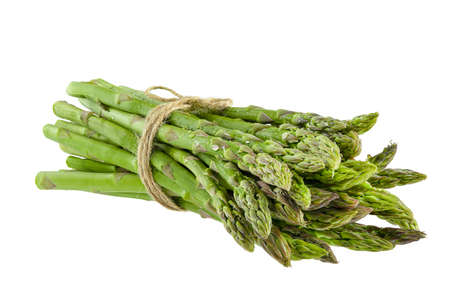 Bunch of green asparagus isolated on white backgroundの写真素材