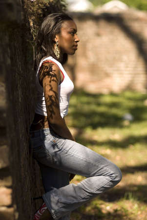 Portrait shots of African American woman in the parkの写真素材