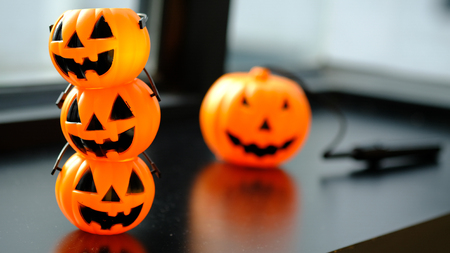 Decoration of Halloween pumpkin head jack lanternの写真素材
