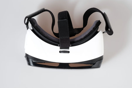 Top view VR virtual reality glasses half turned isolated on white background