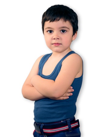 A portrait of an athletic boy, isolated on the white backgroundの写真素材