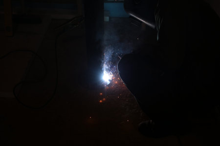 worker with protective mask welding metal, Inverter machine, welding mask,electrodes high-voltage,...