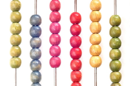 Closeup of bright abacus beads on white background の写真素材
