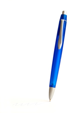 Blue pencil on a white background の写真素材