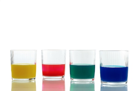 four glasses with different color cartridgeの写真素材