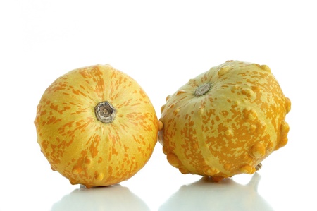 two pumpkins on a white backgroundの写真素材