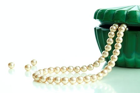  Necklace spanning on green saucer with white background の写真素材