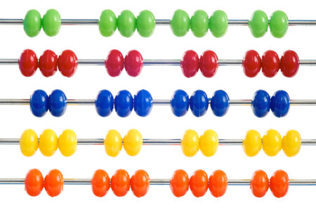 abacus of many colorful beads on white background