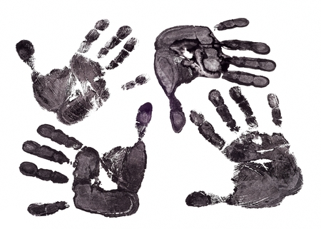 Detail print of the black hand on white backgroundの写真素材
