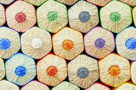 Macro differently colored end of colored crayonsの写真素材