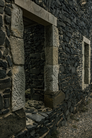 Two historical view of windows of an old castleの写真素材
