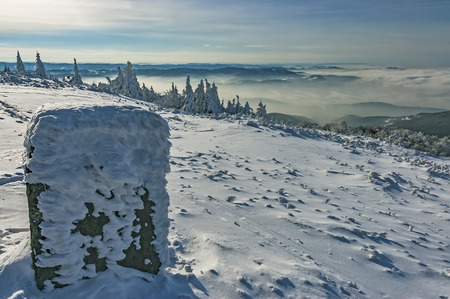 View to a winter landscape Beskydy mountains / Czech Republicの写真素材