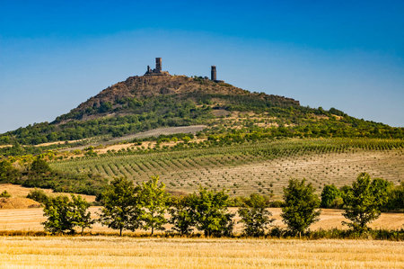 View of the ruins of the castle Hazmburk in summerの写真素材