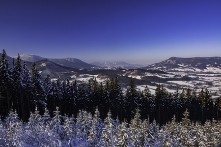 View to a winter landscape Beskydy mountains / Czech Republic/の写真素材
