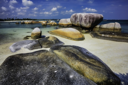 View of a group of big stones on the Tanjung Tinggi beach from island Belitung/Indonesia/の写真素材