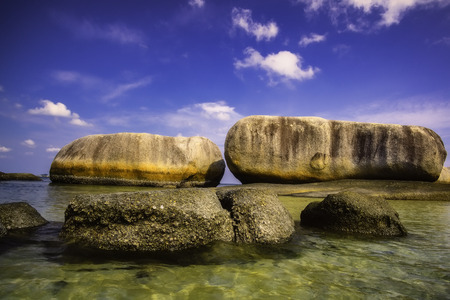 View of a group of big stones on the Tanjung Tinggi beach from island Belitung/Indonesia/の写真素材