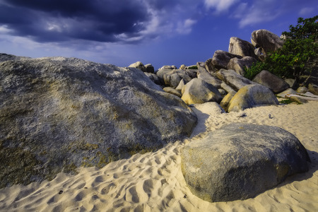 View of the beach with stones on the island Kepayang / Belitung /の写真素材