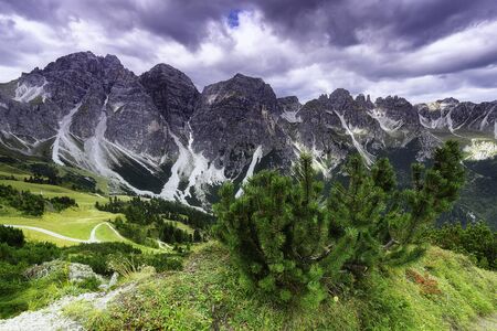View from the mountain saddle Kreuzjoch the mountains of the Tyrolean Alps in Austriaの写真素材