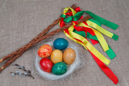 Czech rod with differently colored Easter eggs 