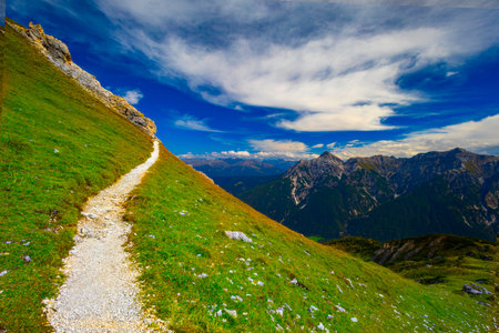 View of mountain alpine landscape from Austria on a sunny dayの写真素材