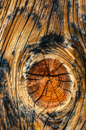 Close-up view of cracked knots in old wood