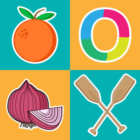 O flashcard letter with three kind of vocabularies example.のイラスト素材