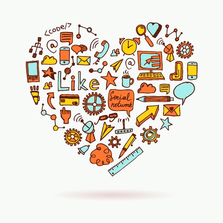 Vector seamless pattern of hand drawn social doodlesのイラスト素材