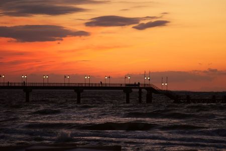 This is a view of jetty in Miedzyzdroje, Poland.の写真素材