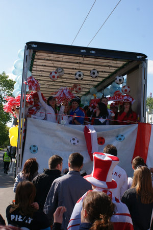 Euro 2012 opening at universities - students march on the street in costumes. Lublin, 4.May.2011