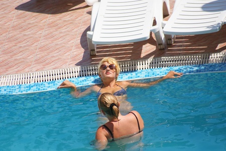 This is a view of party at swimming pool in hotel Nikea Park in Golden Sands, Bulgaria. Event takes place 13.08.2009のeditorial素材