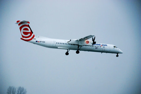 Warsaw City, Poland - February 16, 2013 - Aeroplane flight over the Chopin Airport in Warsaw
