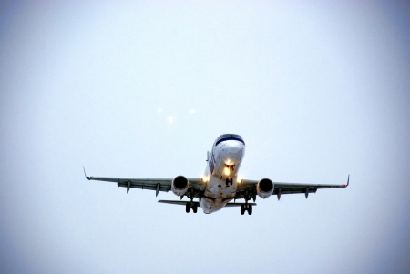 Warsaw City, Poland - February 16, 2013 - Aeroplane flight over the Chopin Airport in Warsawのeditorial素材
