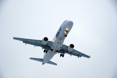 Warsaw City, Poland - February 16, 2013 - Aeroplane flight over the Chopin Airport in Warsaw