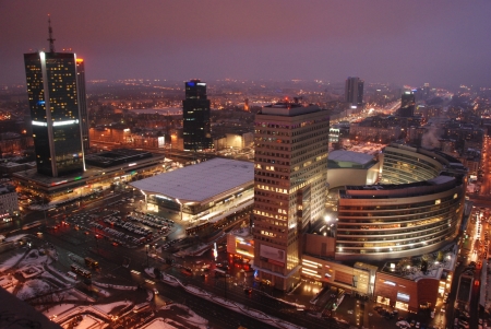 This is a view of skyscrapers in Warsaw, Poland. February 16, 2013のeditorial素材