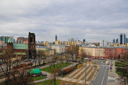 This is a view of Warsaw City  March 26, 2014  Warsaw Downtown, Poland のeditorial素材