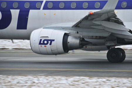 This is a view of LOT-Polish Airlines plane Embraer ERJ170 registered as SP-LIC on the Warsaw Chopin...