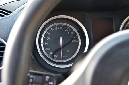 This is a view of luxury car Alfa Romeo 159 interior details. February 28, 2015. Lublin, Poland.のeditorial素材