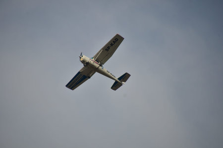 This is a view of small plane Cessna over the Lublin Airport. March 10, 2015. Lublin Airport in...