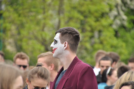 This is a view of students pageant on the first day of students holiday in Lublin. May 6 2015. Lublin Poland.のeditorial素材