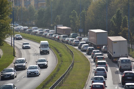 This is a view of traffic in Lublin City. On September 9, 2015. Lublin, Poland.のeditorial素材