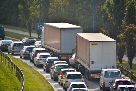 This is a view of traffic in Lublin City. On September 9, 2015. Lublin, Poland.のeditorial素材