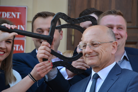 This is a view of students 'pageant on the first day of students' holiday in Lublin. May 4, 2016. Lublin, Poland.のeditorial素材