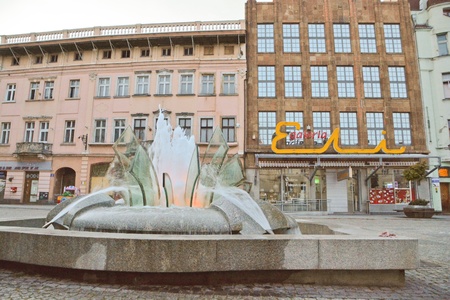 This is a view of Zary town at night. April 29, 2016 Zary, Poland.のeditorial素材