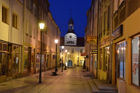 This is a view of Zary town at night. April 29, 2016 Zary, Poland.のeditorial素材