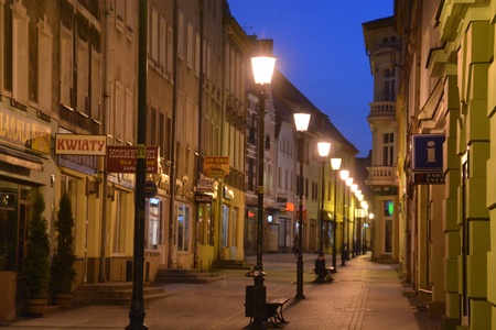 This is a view of Zary town at night. April 29, 2016 Zary, Poland.のeditorial素材