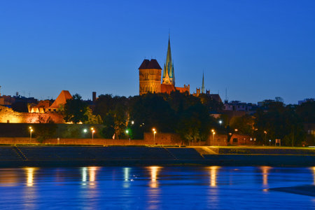 This is a view of old town of Torun at night. July 18, 2016 Torun, Poland