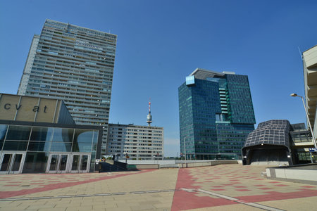 This is a view of skyscrapers in Vienna, capital city of Austria. September 8, 2016 Vienna, Austria.