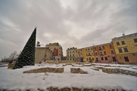 This is a view of Lublin old town view at winter. January 13, 2017. Lublin, Poland.のeditorial素材
