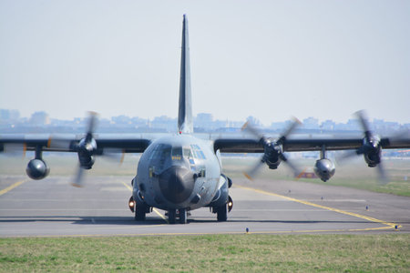 This is a view of Lockheed AC-130H Hercules- French Air Force plane registered as 61-PI on the...