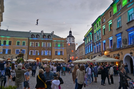 This is a view of Mountbanks Carnaval in Lublin old town. July 28, 2017. Lublin, Poland.のeditorial素材